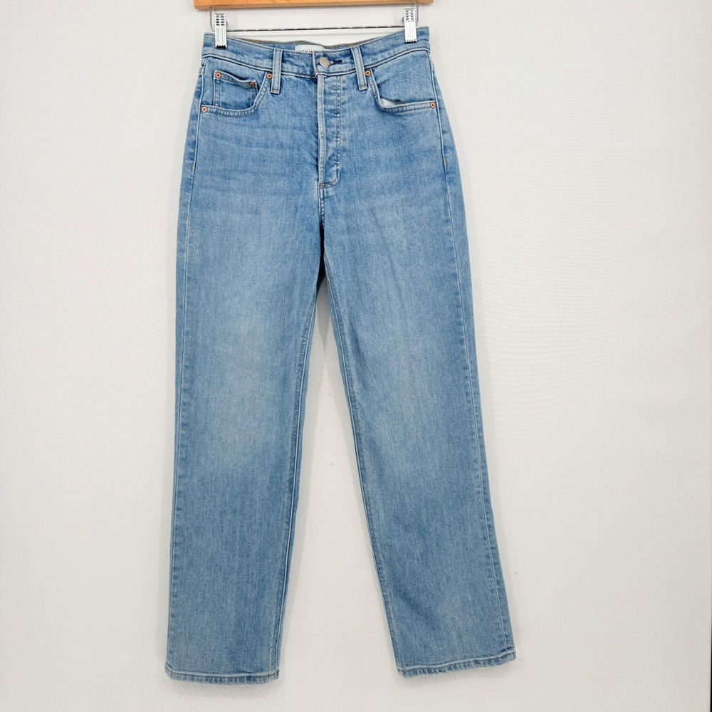 Denim Forum Arlo High Rise 28L Straight Jeans Womens Sz 26 Blue Button Fly Chic
